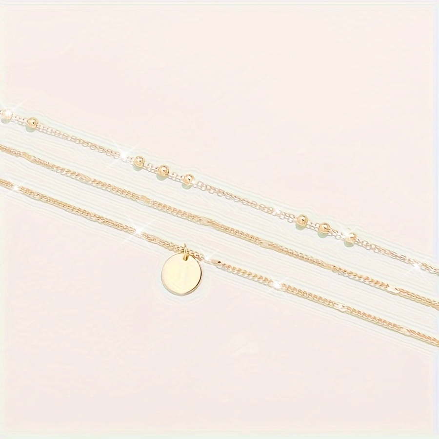 Fashionable Round Pendant Three Layer Necklace Set